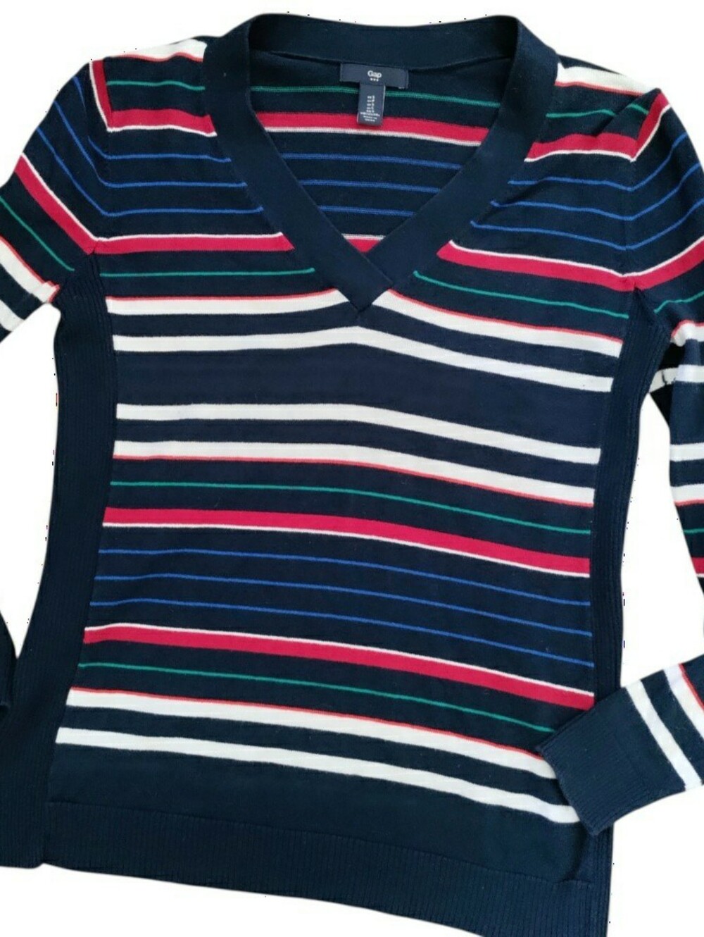 GAP Stripe Knit Sweater V Neck Stretch Cotton Y2K Preppy Colorful